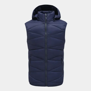 Chaleco Acolchado con Capucha para Hombre, Color Sólido, Cierre de Cremallera, Resistente al Viento, Ropa Exterior Informal, Largo Regular, 100% Poliéster - Product Image 1