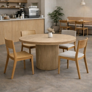 Mesa de Comedor Raka de Madera de Teca Sólida, Duradera, Moderna y de Lujo, con Patas de Listones Cilíndricos, Elegante para Hogar, Hotel o Apartamento - Product Image 5