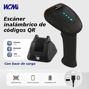 Escáner Inalámbrico Bluetooth de Códigos de Barras 2D y Códigos QR, Lector USB 2.4G con Base, Escáner Portátil para Punto de Venta - Product Image 1