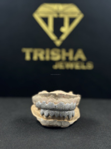 Fully Iced VVS Moissanite <b>Diamond</b> Cut Grillz for Men Custom 925 Sterling <b>Silver</b> Hip Hop <b>Tooth</b> Caps by Trisha Jewels - Product Image 2