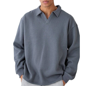Oversized Turn-down Collar <b>Pullover</b> Solid Color Knitted Cotton Sweatshirt <b>Men</b> Casual Autumn Regular Sleeve Fit - Product Image 5