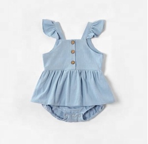 ชุดเดรสแขนกุดยาวคลุมเข่าผ้าคอตตอน,ชุดเดรสสมบูรณ์แบบสำหรับฤดูร้อนผสมสีฟ้าอ่อน - Product Image 2