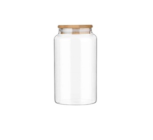 Frasco de Vidrio Transparente con Tapa de Madera Maciza Marrón, Frasco Redondo Decorativo de Vidrio Transparente, Perfecto para Azúcar, Sal, Café, Té, Dulces - Product Image 2