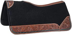 Tapis de selle en feutre noir de haute qualité, point de bourrelet turquoise, cuirs usinés, tapis de selle western portable et de qualité supérieure - Product Image 2