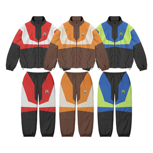 Men's Oversized Geometric Color Block Streetwear Tracksuit Set <b>Zip</b> <b>Up</b> <b>Jacket</b> Loose Fit Jogger Pants Urban Casual Two Piece - Product Image 1