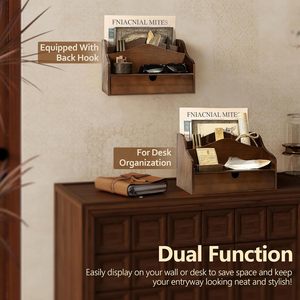 Vintage Wooden Desk Organizer with <b>Drawer</b> Multi Tiered Wood Mail Sorter Pen Holder <b>Storage</b> <b>Box</b> For Office Supply Wholesale - Product Image 2