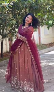 Conjunto de Vestido y Dupatta de Seda Vichitra con Bordado y Lentejuelas de 5mm para Uso Ocasional, Moda Femenina, Fabricante, Proveedor Indio - Product Image 3