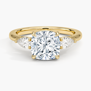 <b>Ring</b> Cushion Cut Lab Grown Diamond Engagement <b>Ring</b> with Pear Side Diamonds Three Stone 14K 18K Yellow Rose White Gold Fine <b>Craft</b> - Product Image 1