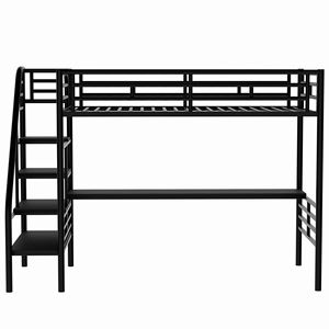 Letto a soppalco matrimoniale in metallo nero con scrivania, non richiede rete a molle, ideale per dormitorio - Product Image 6