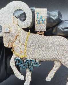 Pendentif Lettre Visage de Chèvre 3D en Moissanite, Argent 925 Plaqué Or 18K, Bijou de Luxe Hip Hop Breloque Animale pour Hommes - Product Image 1