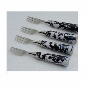 Set Of 4 Decorative Stainless Steel <b>Fork</b> Set With Resin Handle For Special Occasion Events Restaurant Hotels Luxury Flatware Set - Product Image 1