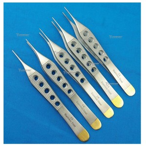 Ensemble de 5 pinces à pansements ADSON de qualité chirurgicale, à pointe fine dentelée, 4,75 pouces, instrument chirurgical manuel pour greffe de graisse, clinique, soins intensifs - Product Image 1