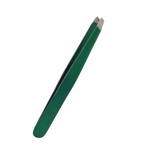 Pinzas para cejas con punta inclinada verde, de acero inoxidable, corte de precisión, para ojos sensibles, herramienta profesional de grado médico para pestañas - Product Image 3