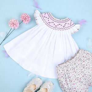 Geometric Luxury Bishop Smocked 100% Cotton Hanoi Girls Clothing Sets OEM ODM Customized Hand Made Embroidery OEKO-TEX Certified - Product Image 1