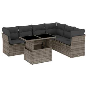 Conjunto de Sofá de Jardín de Ratán PE Gris con Acero con Recubrimiento en Polvo y Vidrio Templado, Muebles de Exterior Premium - Product Image 2
