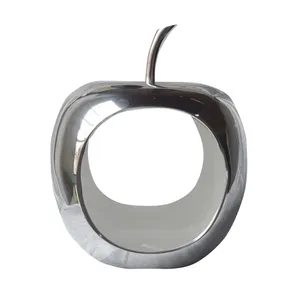 Sculpture moderne en métal argenté en forme de pomme, bol décoratif creux pour fruits, pour table de salon, décoration intérieure, vente en gros - Product Image 1