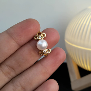 Bague en perle d'eau douce plaquée or, bijoux en perles, bague tendance, fabricant en gros - Product Image 1