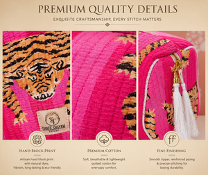 Bohemian Animal Print Cotton Textile Eco-Friendly Cosmetic Bag with Zipper Closure Portable Small Size for Tiger Pattern Clutch - Product Image 5