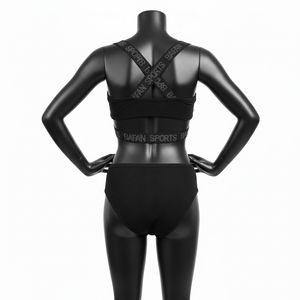 Conjunto de Bikini Negro Premium para Mujer, en Nylon y Spandex, con Tiras Cruzadas, Panel con Pedrería y Logotipo Personalizado - Product Image 2