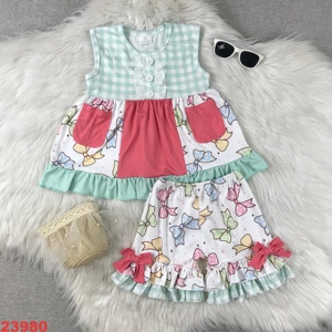 Vendita calda Casual fiocco pantaloncini da bambina set di Velour motivo floreale traspirante Spandex/cotone HZ marca No MOQ sorella sorella - Product Image 3