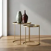 Ensemble de deux tables d'appoint gigognes modernes en fer avec plateau miroir, meubles décoratifs pour salon et chambre