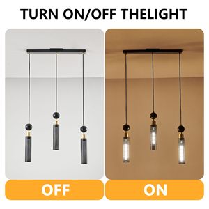 Lampadario moderno a 3 luci a sospensione in oro nero luci a sospensione cilindriche in rete E26 Base per l'illuminazione della sala da pranzo - Product Image 5