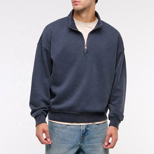Sudadera de Hombre Azul Marino con Cierre de Cremallera, Corte Regular, Cuello Alto, Informal, para Otoño, de Algodón French Terry - Product Image 1