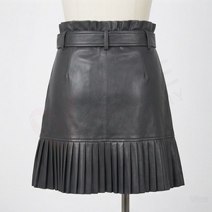 Women High Waist <b>Faux</b> <b>Leather</b> Mini <b>Skirt</b> A Line Pleated Short <b>Skirt</b> With Belt - Product Image 2