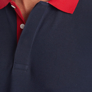 Men's <b>Navy</b> Red Color Blocked Short Sleeve Cotton Pique <b>Polo</b> <b>Shirt</b> Regular Fit Casual Breathable Knitted Solid Design - Product Image 6