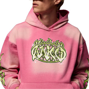 Conjunto Deportivo con Capucha Rosa y Estampado de Llamas Verdes, Pantalones Largos, Diseño Brillante, Unisex, Corte Holgado, Primavera - Product Image 4