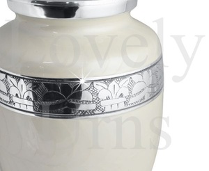 White Floral Adult Brass Urn Decorative Cremation Container <b>Memorial</b> <b>Keepsake</b> Elegant Home Decor Funeral Accessories Durable - Product Image 3