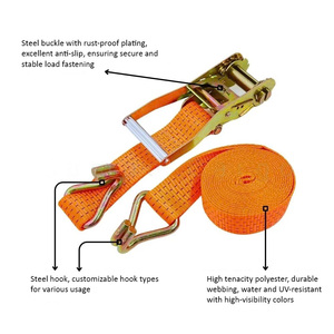 Sangle d'arrimage en polyester de 50 mm avec boucle à cliquet, sangles robustes pour le transport avec une résistance à la rupture de 3000 kg - Product Image 1