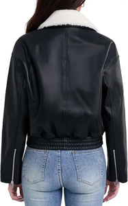 <b>Women's</b> Brown <b>Leather</b> Bomber <b>Jacket</b> With Fur Trim Zipper Closure Full Sleeve Winter Outerwear Regular Fit - Product Image 5