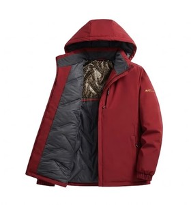 Blouson Bomber Rouge à Capuche pour Homme, Rembourré en Coton Écologique, Coupe-Vent, Épais, en Polyester, Hiver, Décontracté, Fermeture Éclair, Logo Avant - Product Image 1