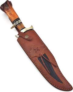 Couteau de survie Bowie en acier Damas pour la chasse, le camping et la randonnée, durable et multi-usages, avec manche en os de chameau - Product Image 5