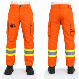 Pantalon de travail cargo unisexe ORVO Sports haute visibilité certifié CE, respirant, avec poches, orange, réfléchissant, détection des aiguilles - Product Image 1