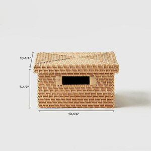 Rectangular office document <b>storage</b> <b>box</b>, woven from natural rattan, with a tight-fitting lid. - Product Image 5