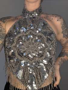 Diamond Fringed <b>Chain</b> Waist Beaded Vest Corset Crop Bustier for Women's <b>Bra</b> - Product Image 6