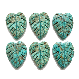 Piedras de Palma de Cristal Talladas a Mano con Diseño Chevron de Turquesa Africana Natural, Juego de Gemas de Hoja de Monstera al por Mayor para Joyería y Decoración del Hogar - Product Image 3