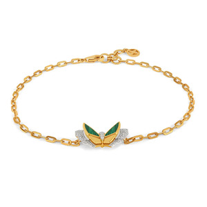 Green Wing Diamond Bracelet with Yellow Gold Link Chain and Sculpted Nature Inspired Center Design - Product Image 2