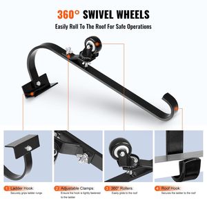 Set di 2 Ganci per Tetto in Acciaio Resistente con Ruota Fissa e Barra Girevole, Estensione per Grondaia, Stabilizzatore per Scala - Product Image 5