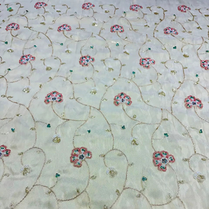 Tissu en viscose non tissé jacquard respirant avec broderie florale pour robes d'été, tuniques, kurtis, vêtements décontractés et de mariage - Product Image 1