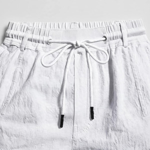 <b>Men's</b> <b>White</b> Cotton Oxford <b>Trousers</b> Straight Fit Mid Waist Button Closure Casual Summer Lightweight Breathable Side Pockets - Product Image 6