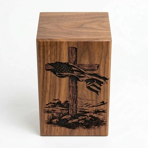 Urne funéraire en bois personnalisée, durable et écologique, avec motif drapeau américain et croix, capacité de 220 pouces cubes - Product Image 2