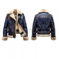 B3 Bomber Jacket Aviator Veste en cuir de mouton véritable pour homme Bleu
