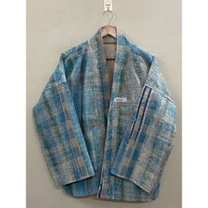 Handmade 100% Cotton Patchwork kantha <b>Kimono</b> <b>Jacket</b> Full Sleeve Shawl Collar Eco-Friendly Women's Wear <b>jacket</b> - Product Image 3