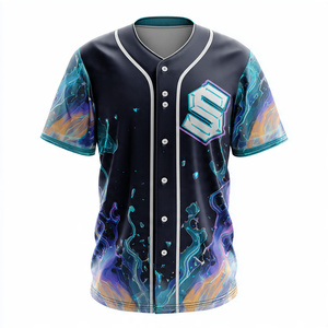 Maillot de baseball personnalisé OEM par sublimation, col en V, boutons, pour hommes, nom et numéro d'équipe personnalisés, chemises de sport pour club - Product Image 5