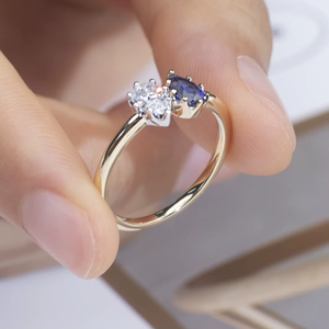 Anillo Toi Et Moi para Mujer, Plata de Ley 925, Oro Amarillo de 14k, Zafiro VVS, Moissanita en Forma de Pera, Anillo de Compromiso, Regalo para Mujer - Product Image 3