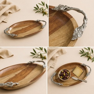 Handmade Oval Acacia Wood Serving Tray With Elegant Metal Handles Eco-Friendly <b>Decorative</b> Platter For Home <b>Kitchen</b> And Wedding - Product Image 5