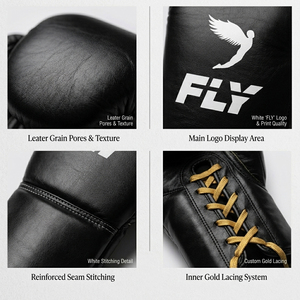 Oem Fly Boxing Sparring <b>Gloves</b> Genuine Cowhide Leather Boxing Training <b>Gloves</b> Black Gold <b>Custom</b> Logo Fighting <b>Gloves</b> - Product Image 6